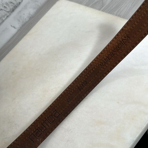 Vintage Genuine Leather Nautical Belt Y2K 90’s, Brown, Striped 40” - Picture 5 of 5